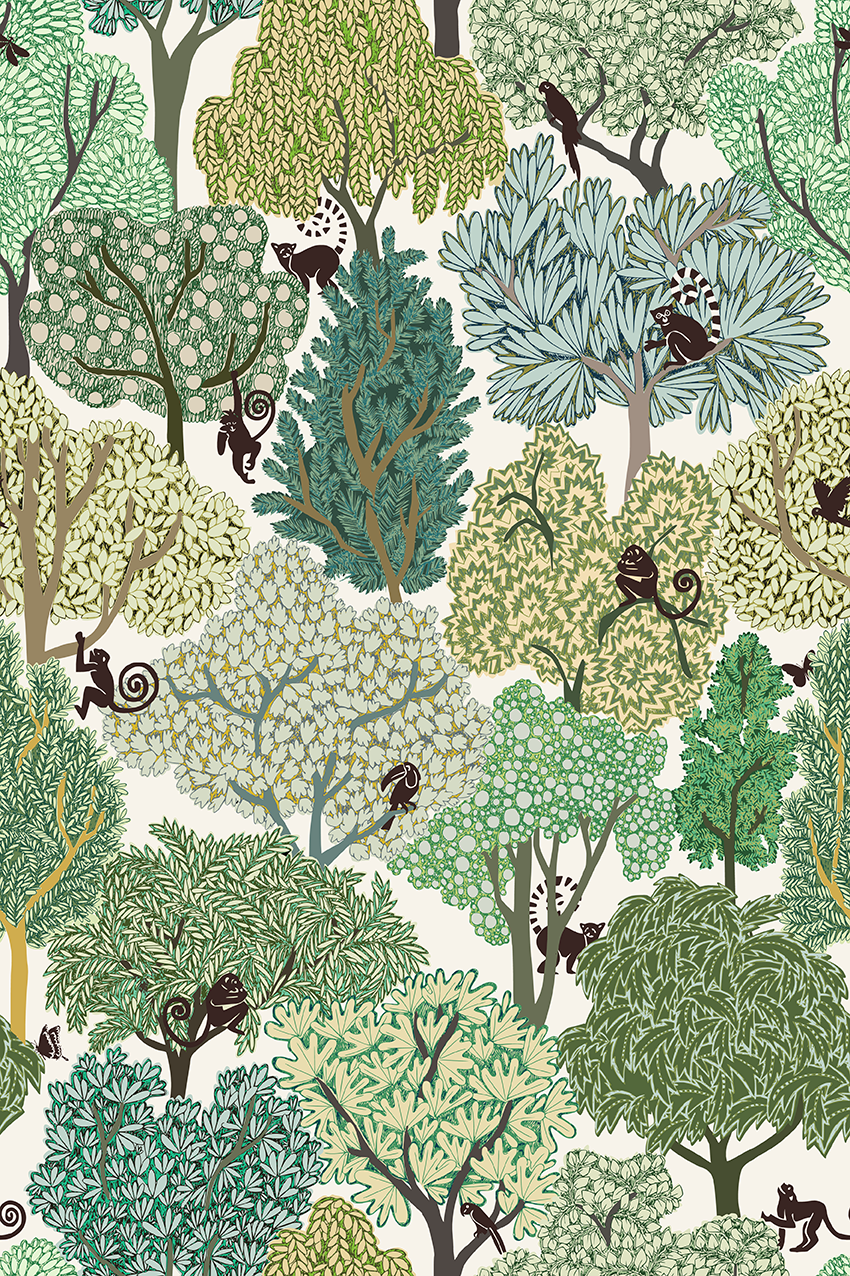Woodland Animal Habitat peel and stick wallpaper room mockup